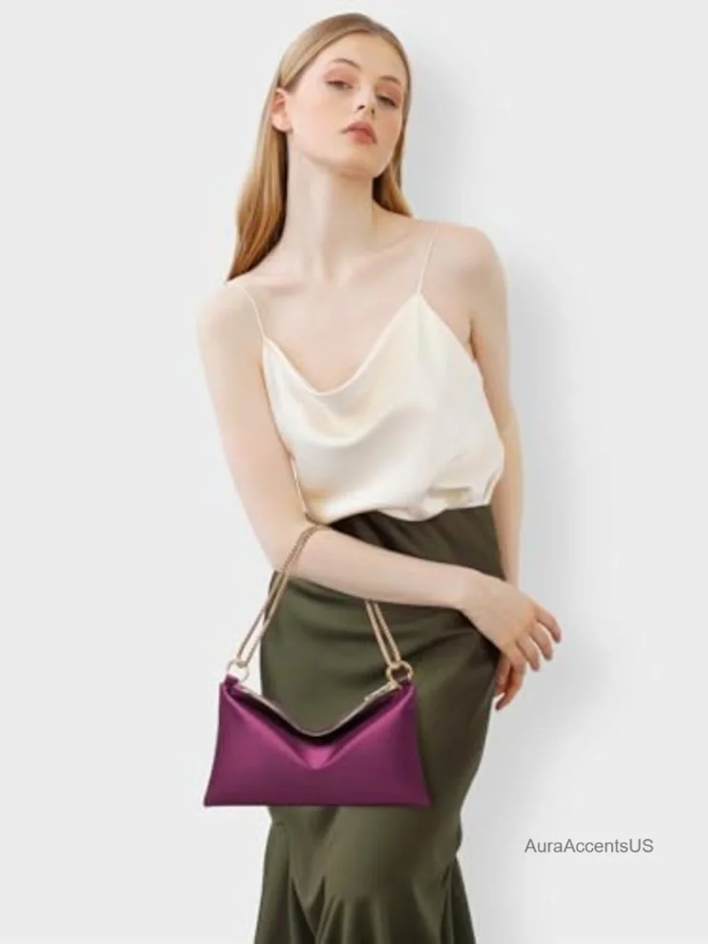 Satin Evening Clutch with Detachable Chain Strap